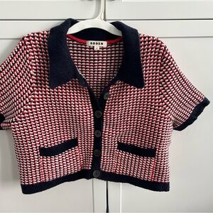 Boden Red and Navy Knit Cardigan